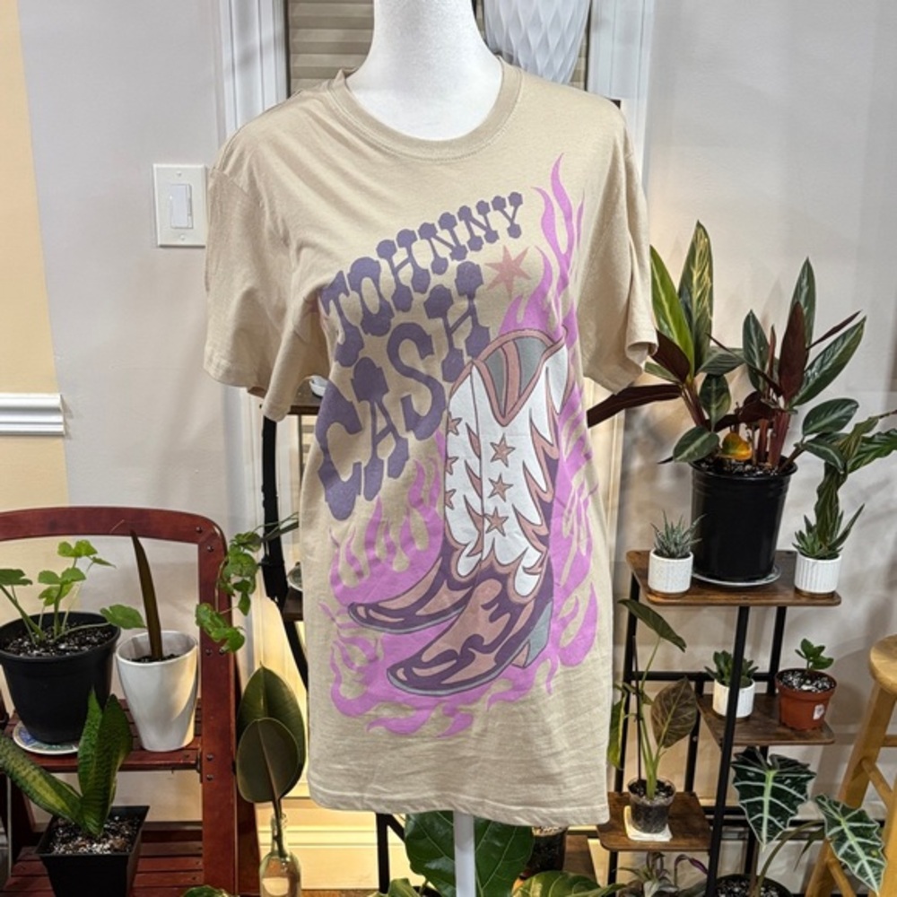 Johnny Cash Graphic T-Shirt with Cowboy Boots